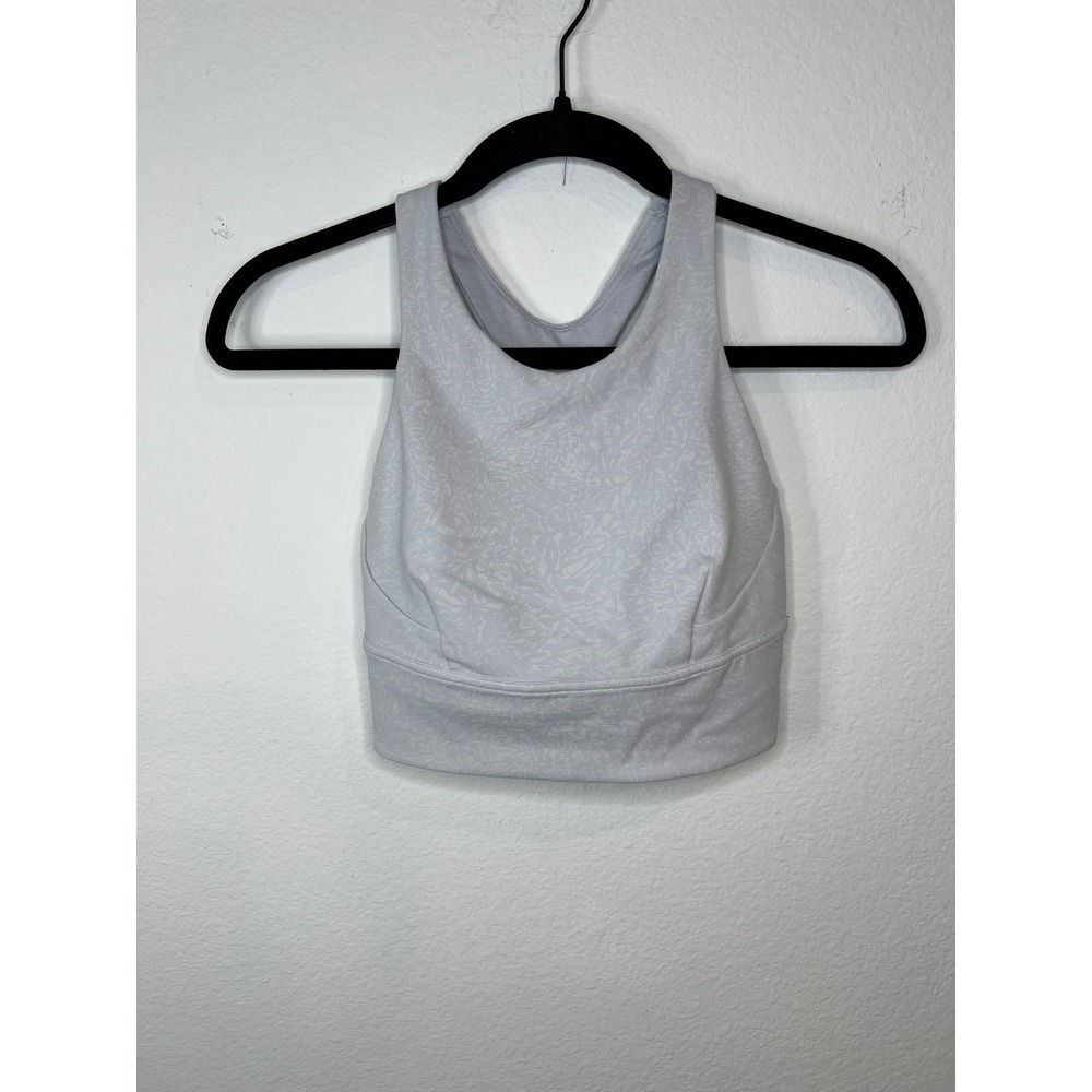 Lululemon Womens Sports Bra High Neck Racerback Grey White Abstract Size 6